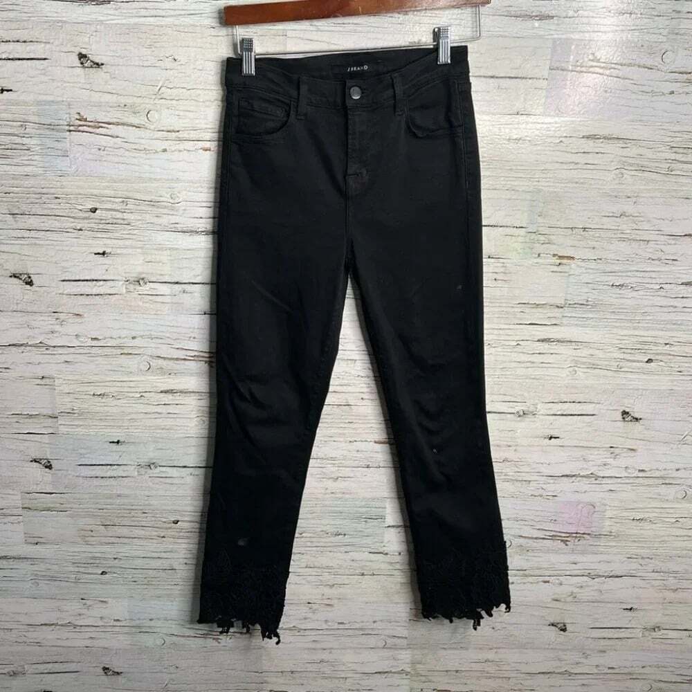 J BRAND BLACK RUBY BLACK LACE ANKLE LACE  JEANS 24